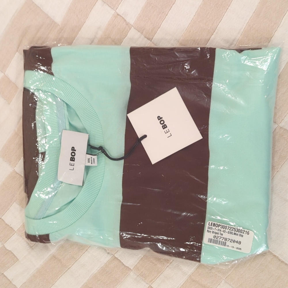 Le Bop Rory Striped Tee Mint and Brown Women's Top XXL - Picture 8 of 9
